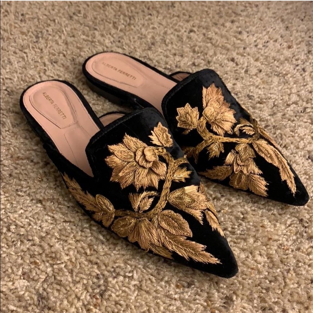 Alberta Ferretti floral embroidered mules